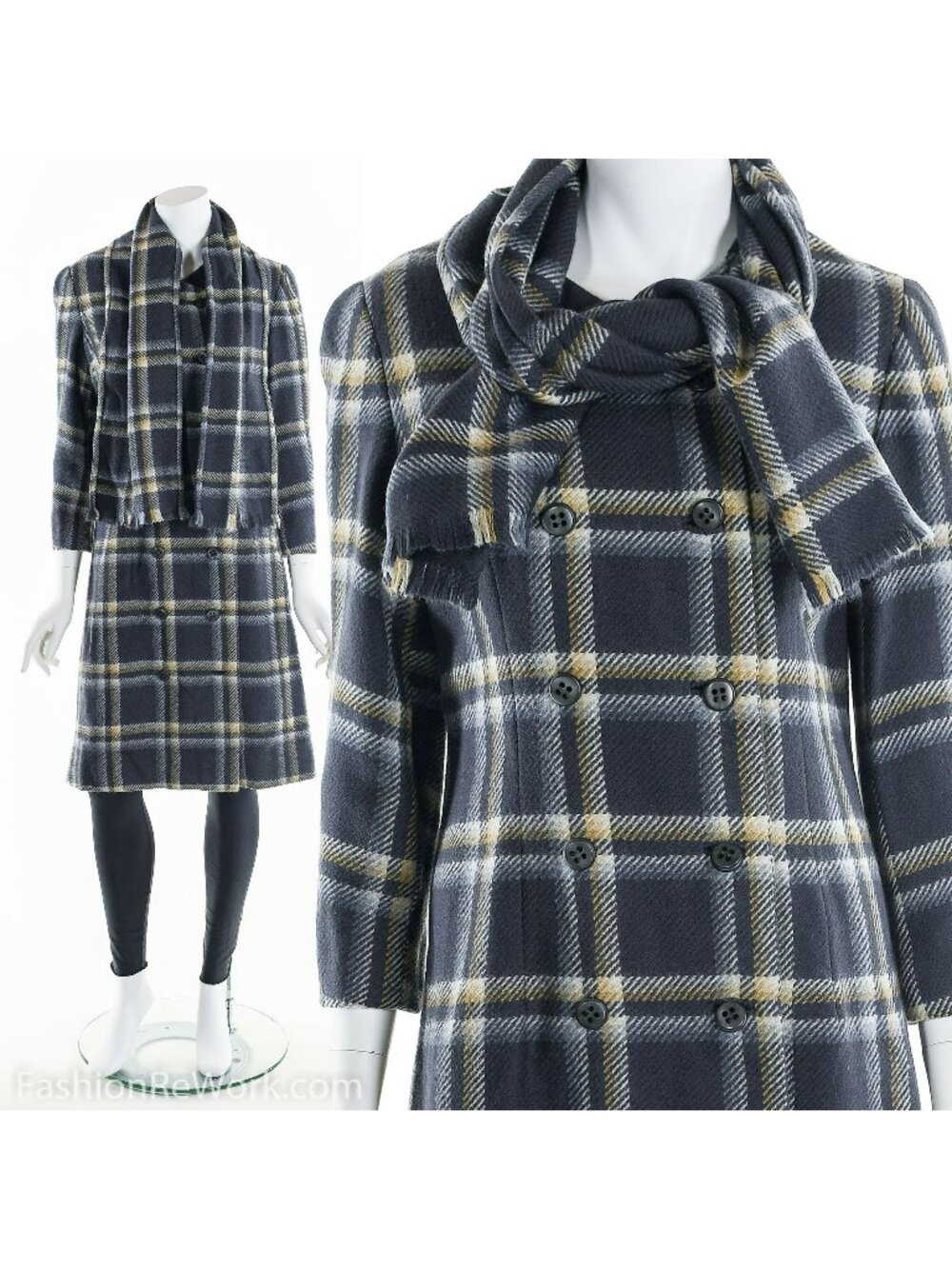 Plaid Double Breasted Wool Coat 60s